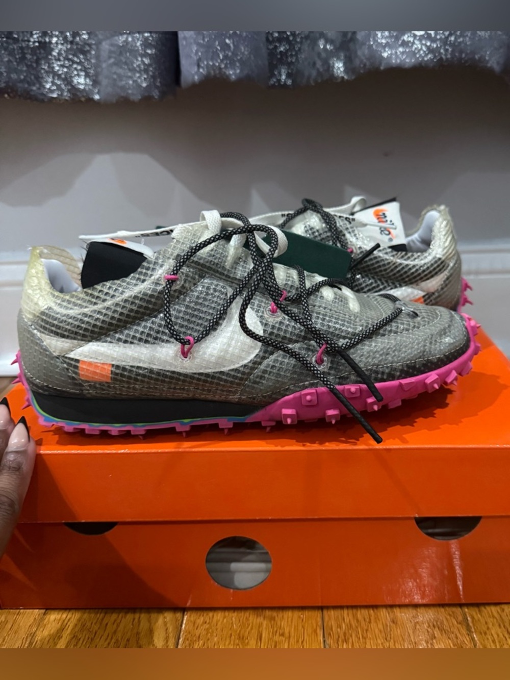 Nike Women's Grey Pink Trail Running Spiked Sneakers; Waffle Racers